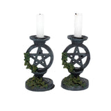 Aged Pentagram Candlesticks 13.4cm