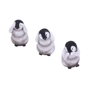 See No Evil Hear No, Speak No Emperor Penguin Chick Figurines 8.7cm