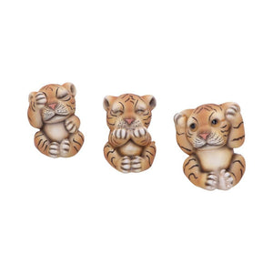 See No, Hear No, Speak No Evil Striped Tiger Cub Figurines 8cm